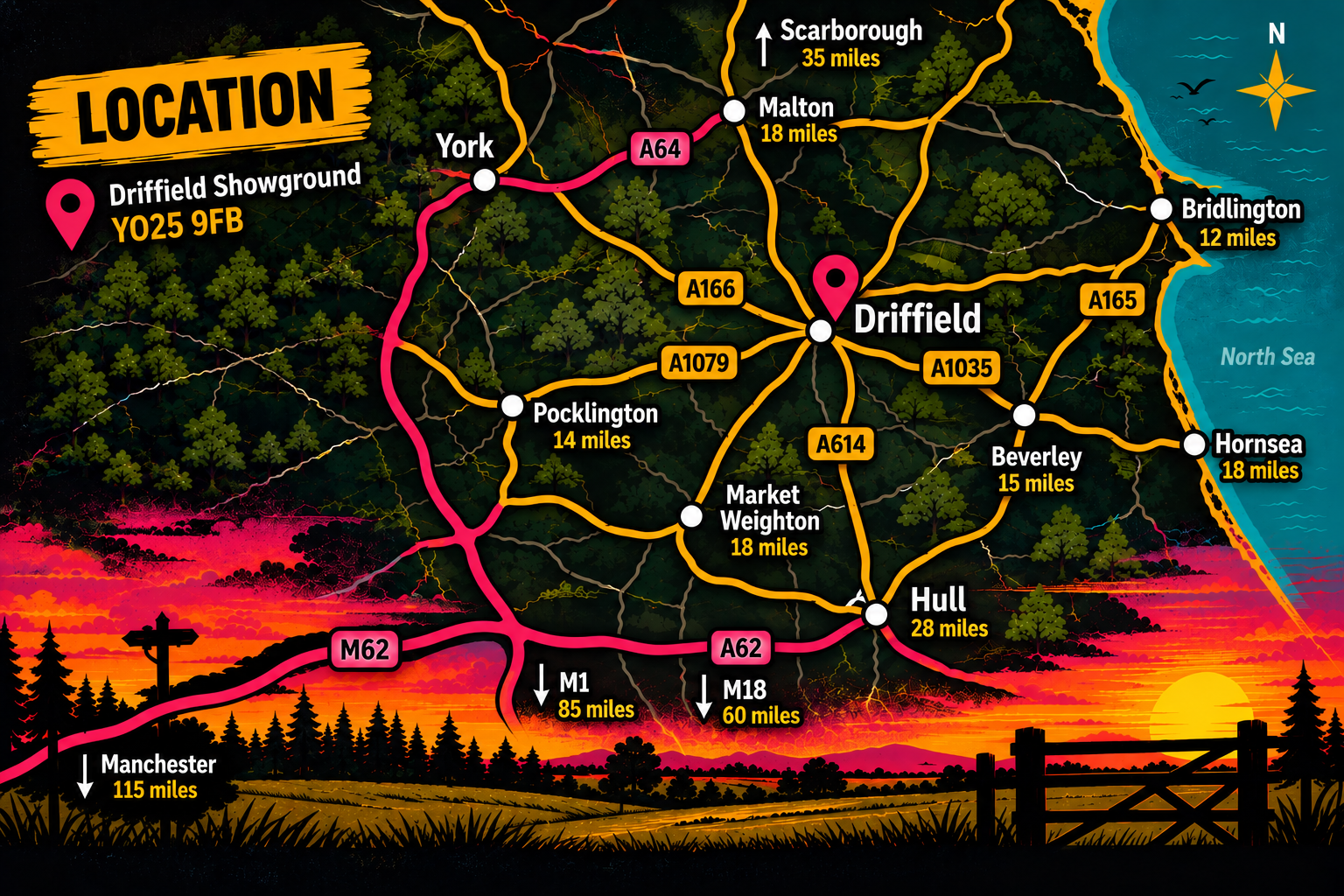 Map showing the location of Campfest at Driffield Showground