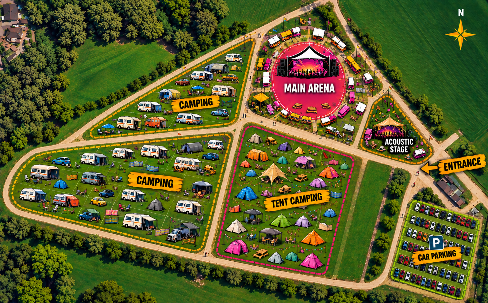 Map showing the site plan for Campfest at Driffield Showground